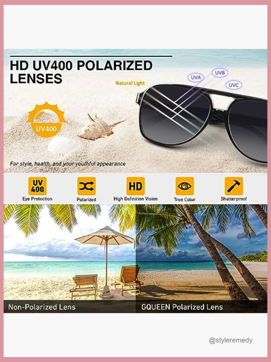 Retro Pilot Sunglasses Polarized UV400 Vintage Square Double Bridge